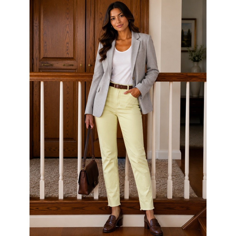 Talbots Womens Size 2 Pale Yellow Raw Hem Ankle Chino Pants Mid Rise Slim‎ Fit